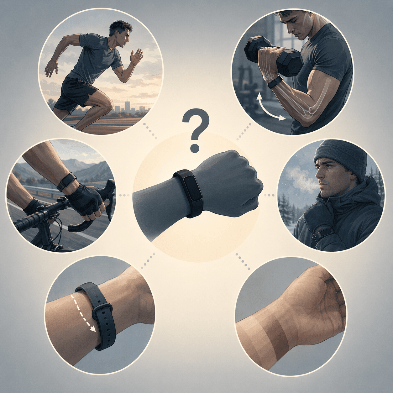 Illustration of workout and body conditions that can interfere with wrist heart rate accuracy