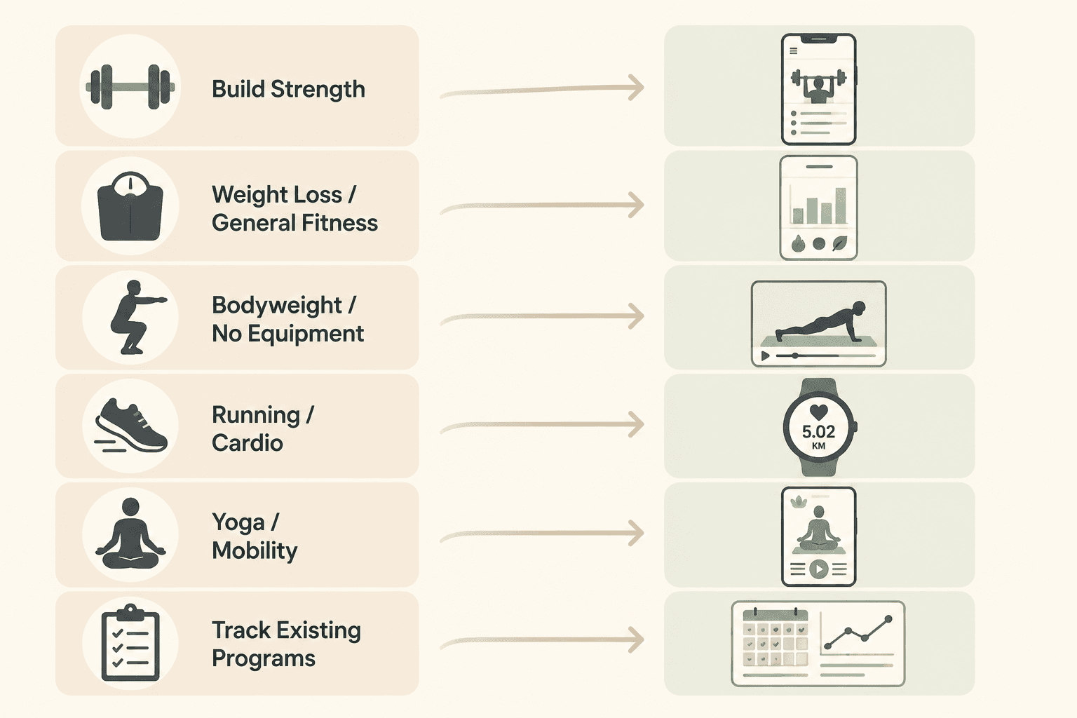 Goal-first matching framework connecting fitness goals to workout planner options