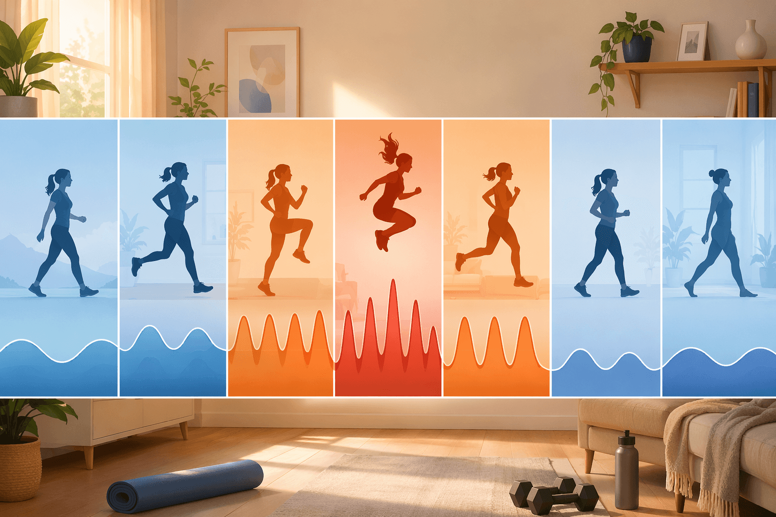 Weekly cardio schedule illustration showing varied intensities across the week