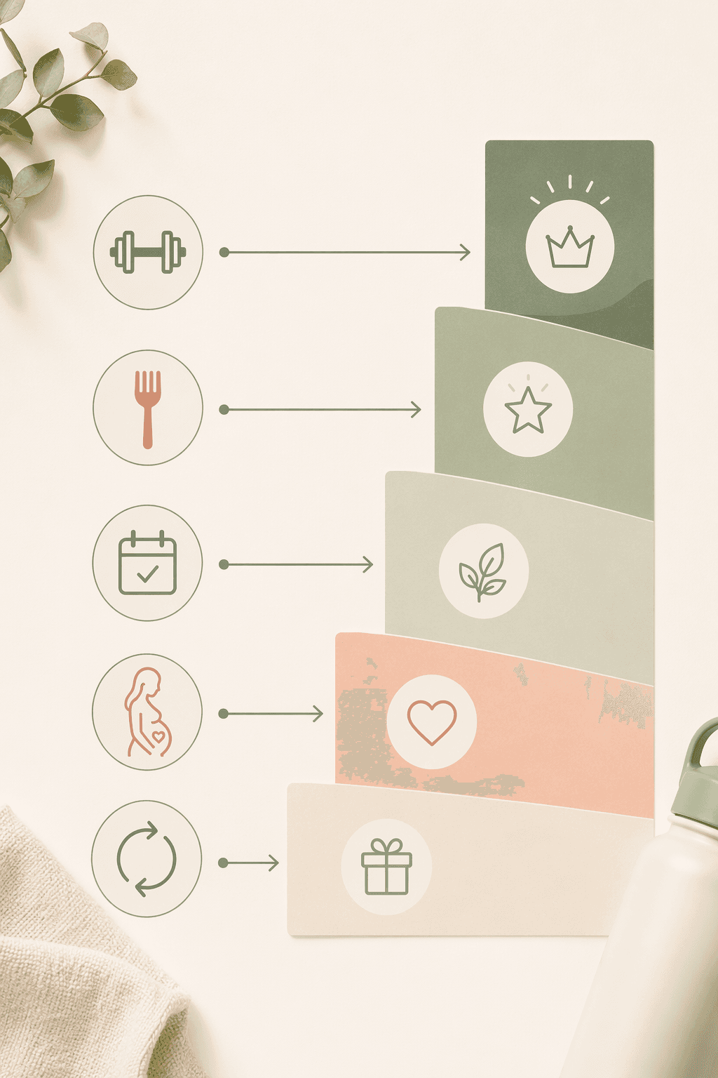 Decision graphic linking fitness needs (weight, fork, checkmark, baby, cycle) to price tiers (Free, $8-15/mo, $15-25/mo, $199/mo).