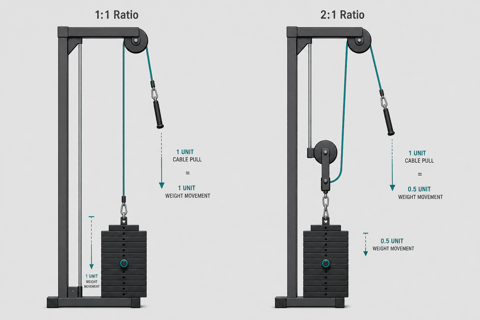 Home Gym Cable Machine Pulley Ratios: What 1:1 vs 2:1 Means for Your Training
