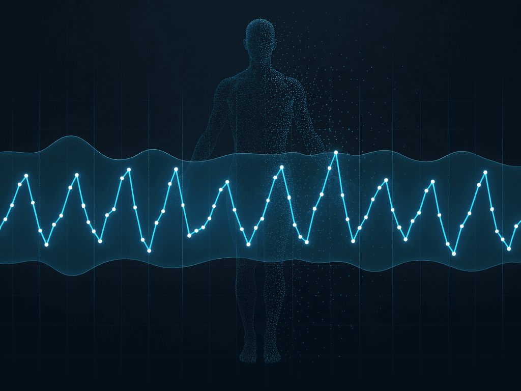 Line chart of HRV values across two weeks with a highlighted personal baseline band