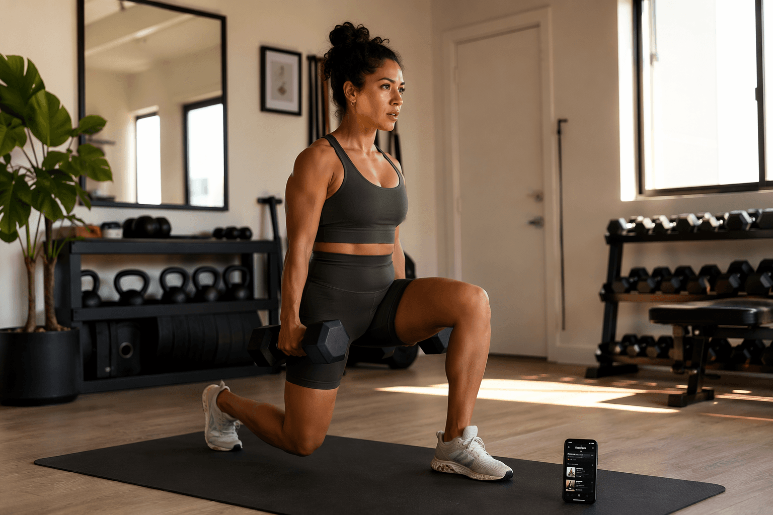 Timeline showing dumbbells getting heavier from week 1 to week 12 with upward progress lines