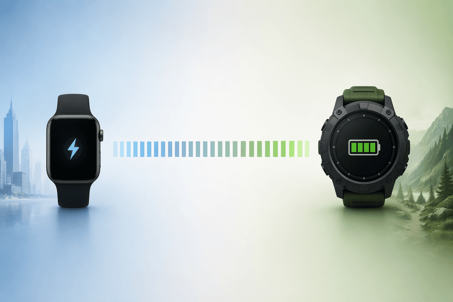Smartwatch and rugged GPS watch battery-life spectrum