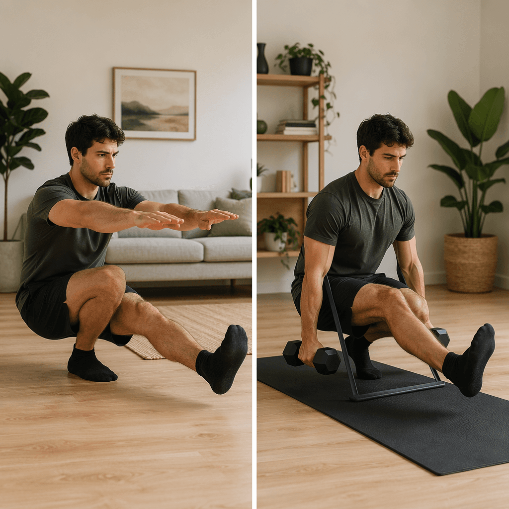 Comparison of a pistol squat progression and a dumbbell-and-band progression path