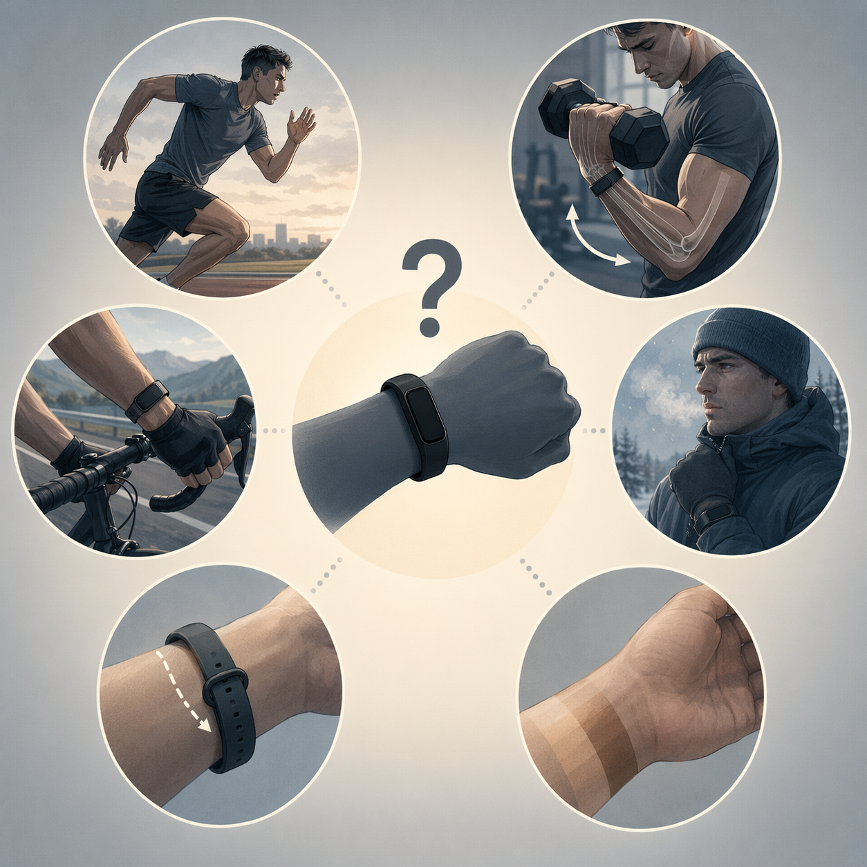Illustration of workout and body conditions that can interfere with wrist heart rate accuracy