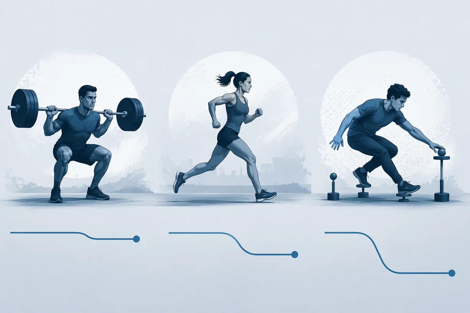 Editorial comparison of strength, endurance, and skill workouts with progressively larger performance declines