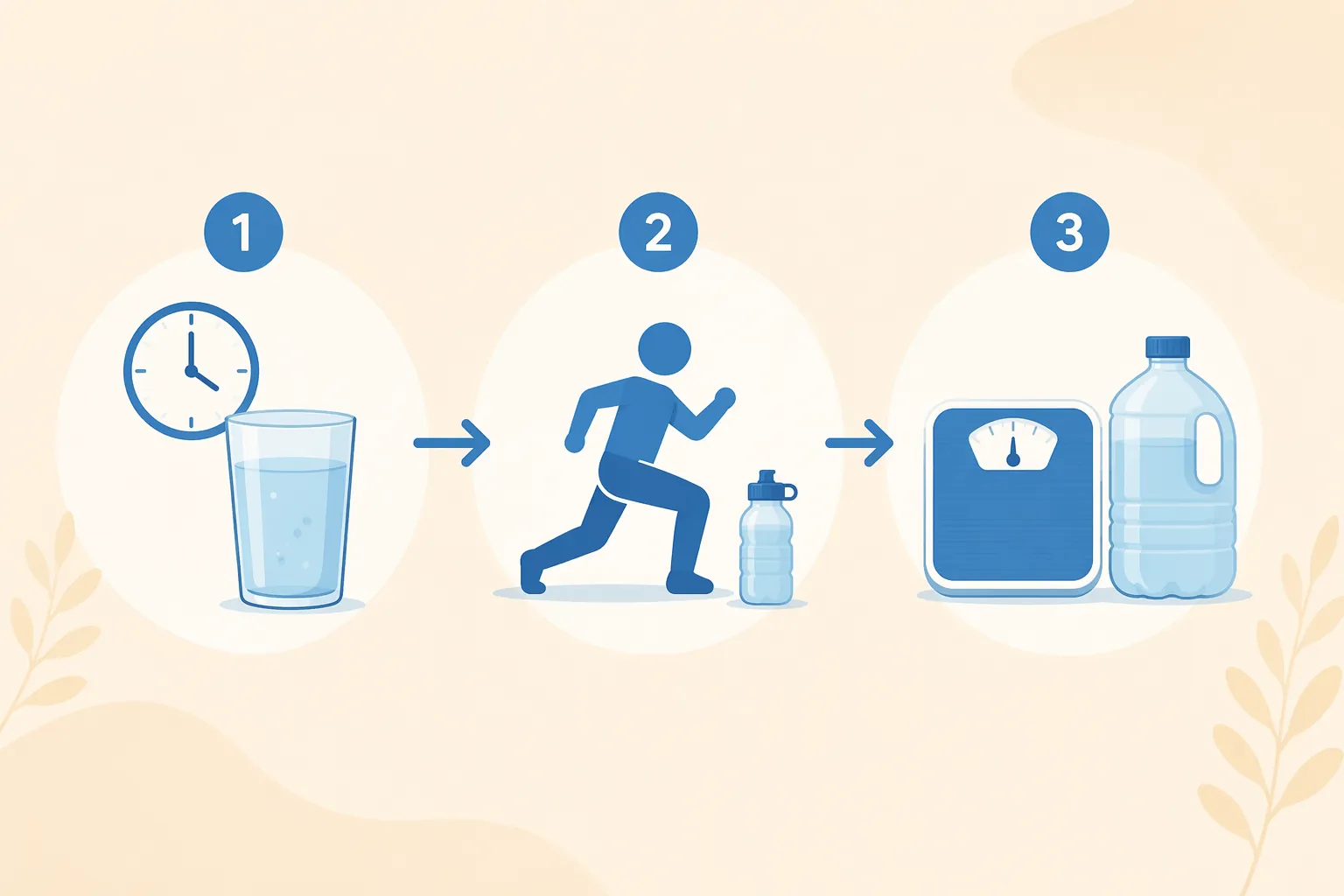 Three-phase hydration plan showing water before exercise, during exercise, and after weigh-in