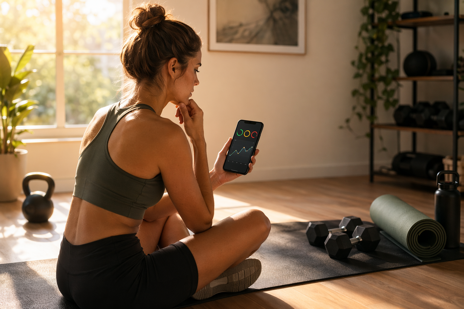 Home fitness athlete checking readiness and HRV before deciding whether to train