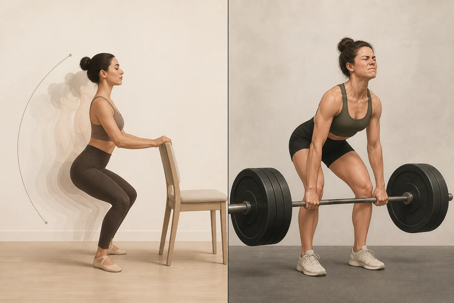 Comparison of small repeated barre pliés and heavy barbell strength training