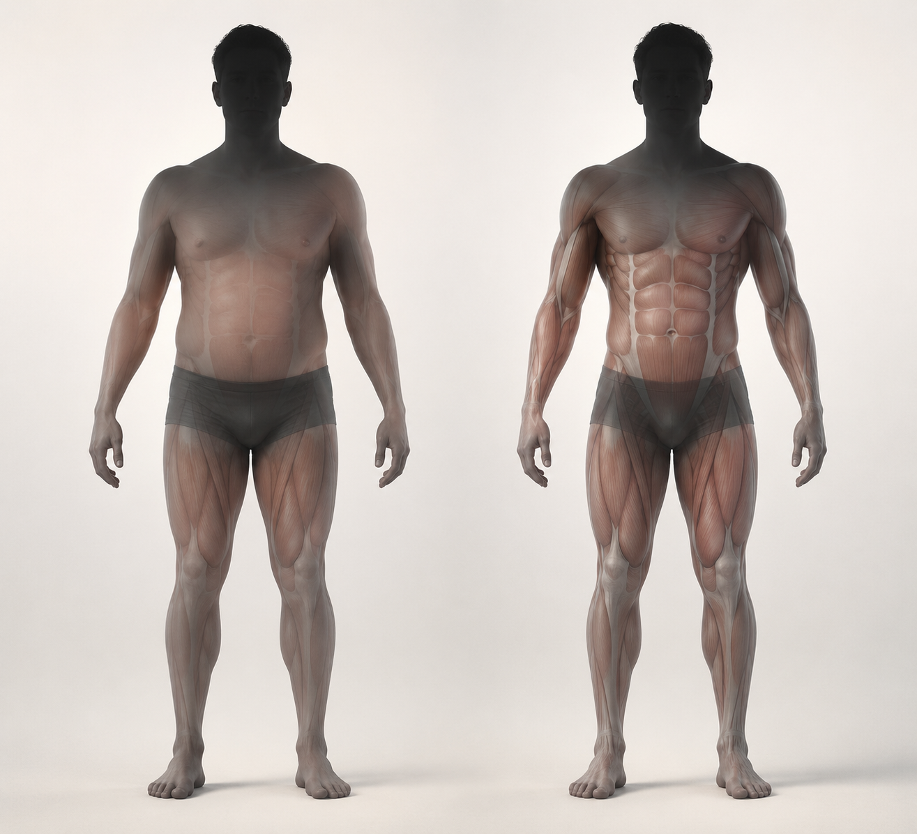 Side-by-side silhouettes comparing weight loss with muscle loss and weight loss with muscle preservation
