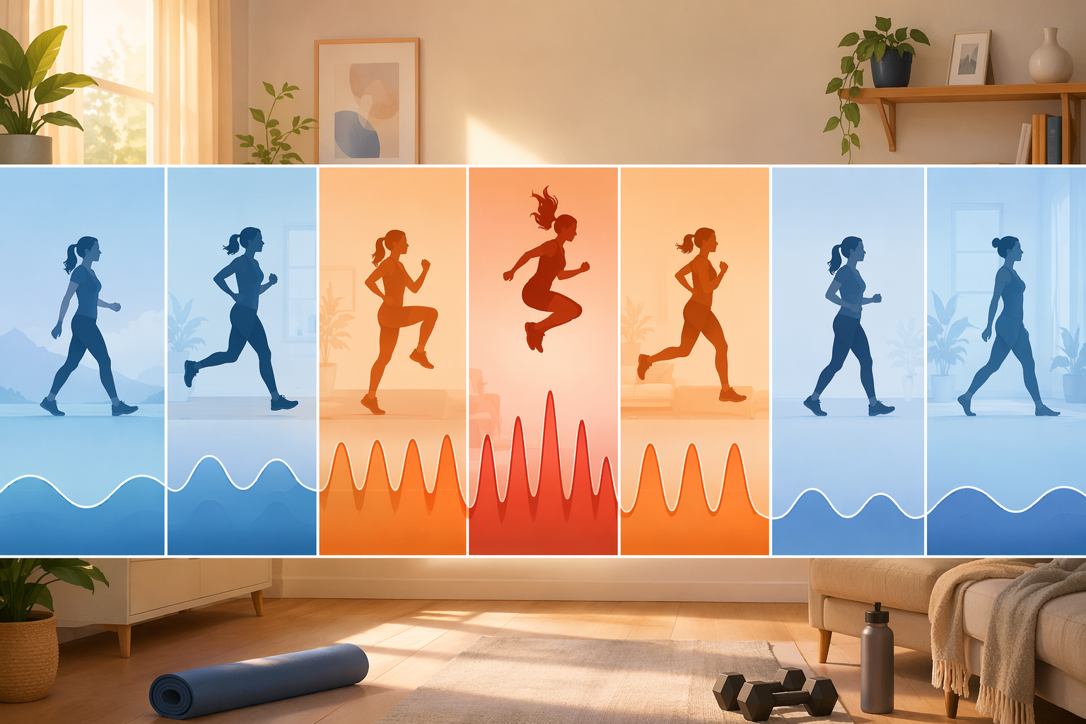 Weekly cardio schedule illustration showing varied intensities across the week