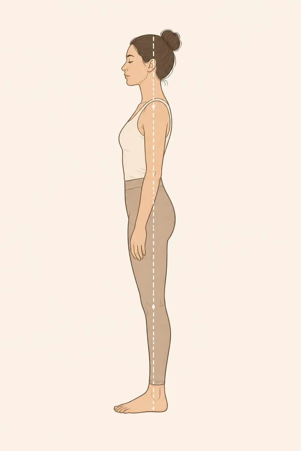 Side-view figure showing head, shoulder, hip, knee, and ankle stacked along a vertical posture line