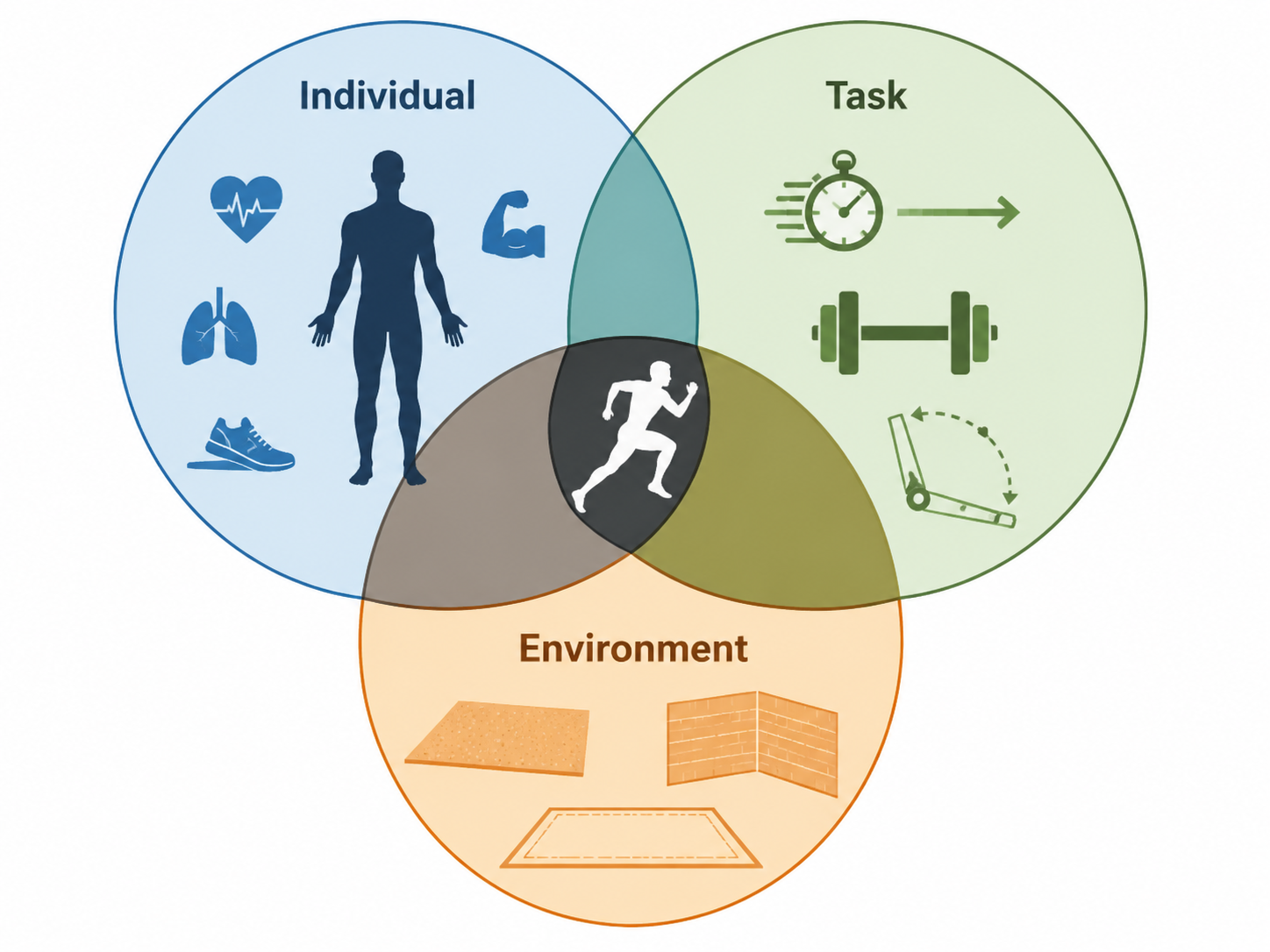 Diagram of individual, task, and environmental constraints overlapping to create emergent movement