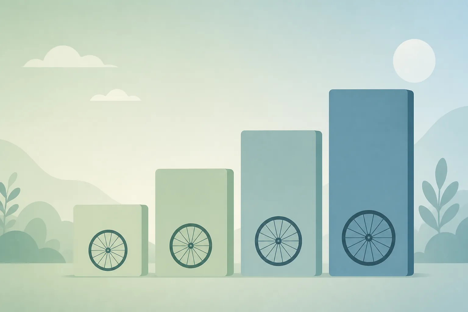 Four ascending blocks with bicycle wheel icons showing rides getting longer across four weeks