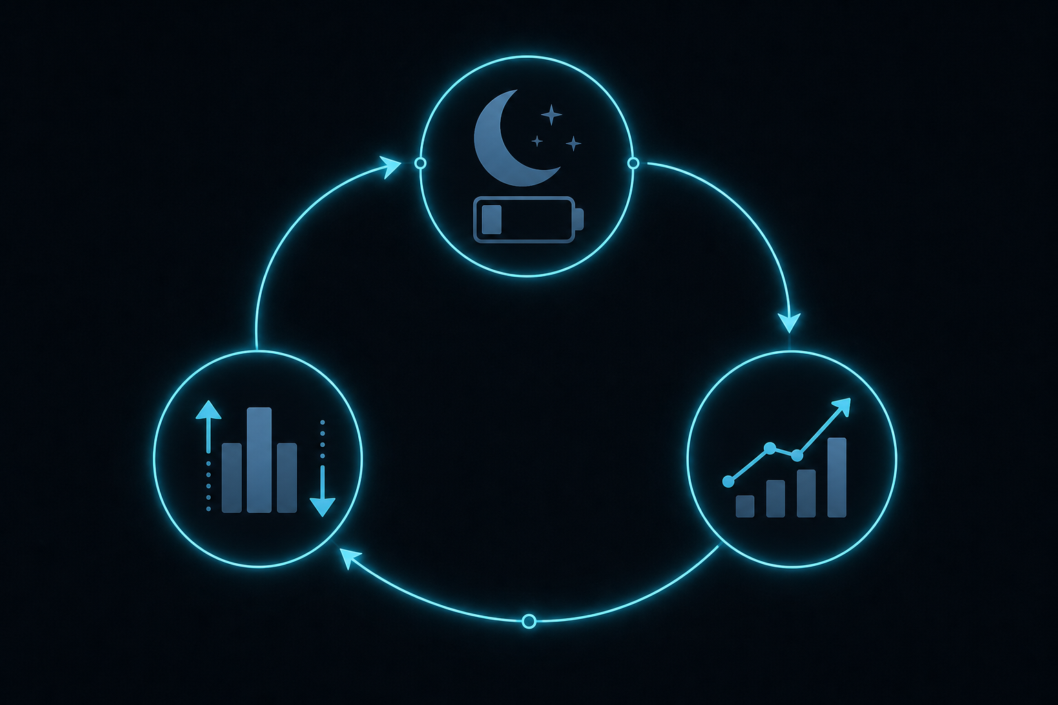 Editorial illustration showing a circular adaptive training cycle with three connected stages: sleep and fatigue input, load adjustment, and performance feedback.