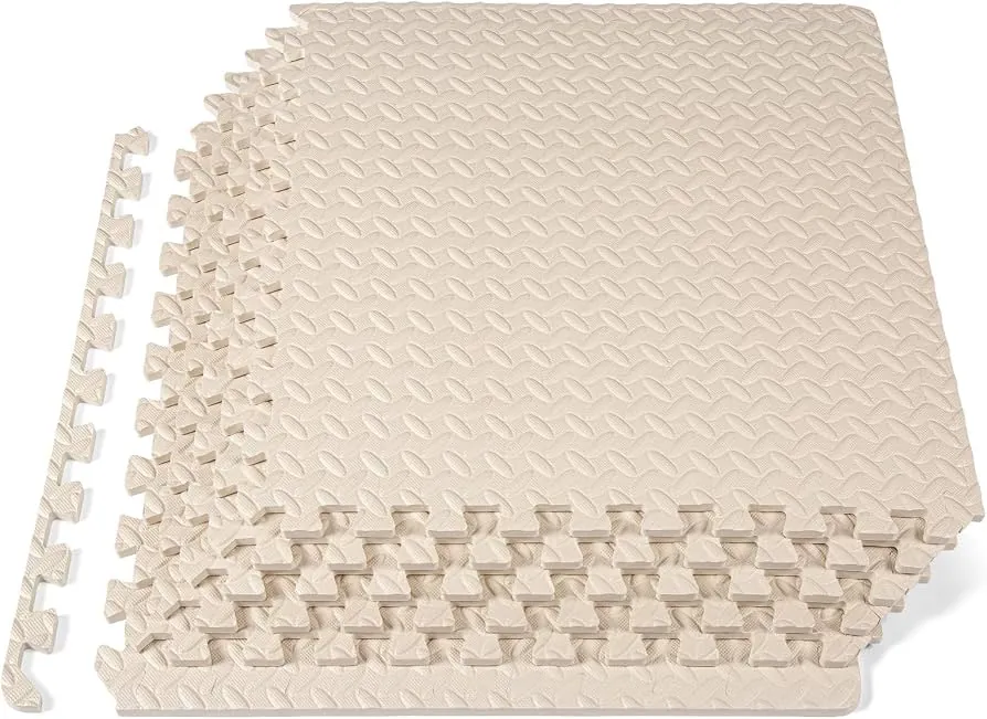 Beige interlocking EVA foam puzzle tiles for home floor protection