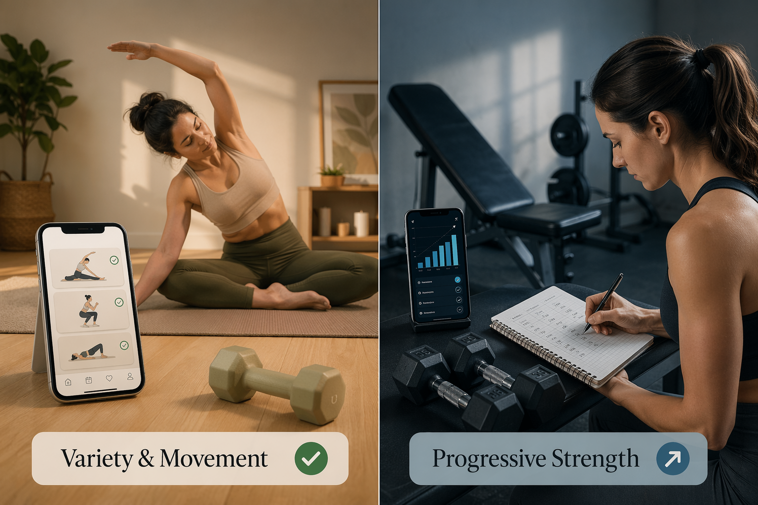 Comparison of a free workout app setup and a progressive overload strength tracking setup