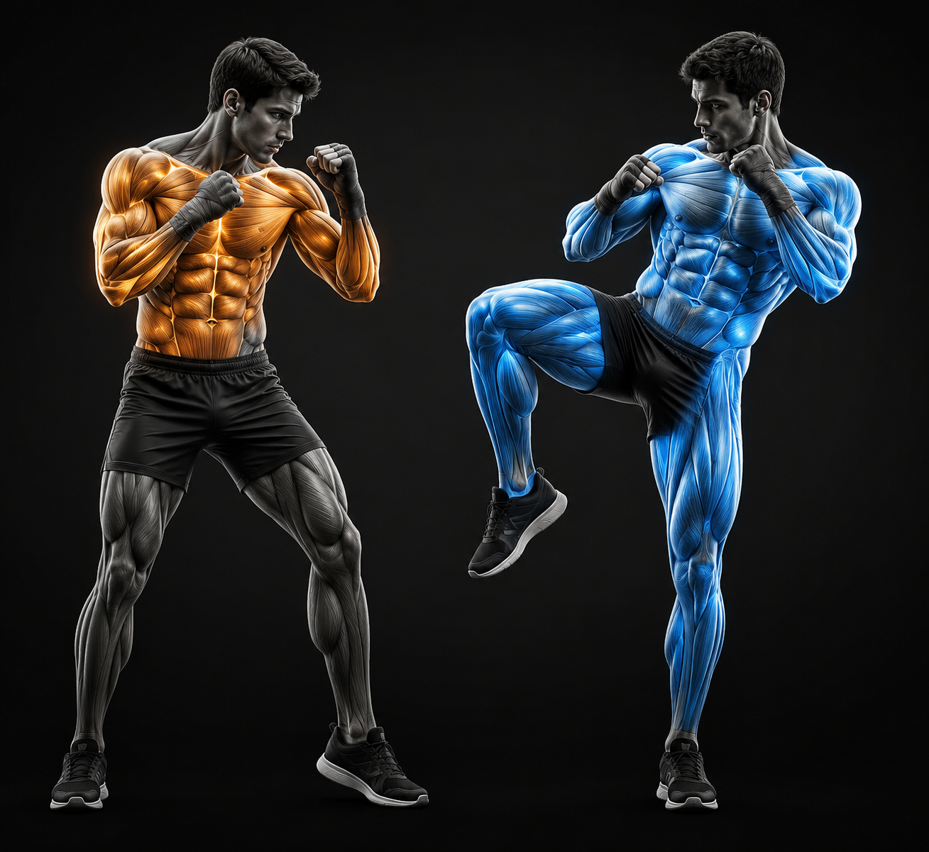 Comparison of muscle engagement in boxing and kickboxing