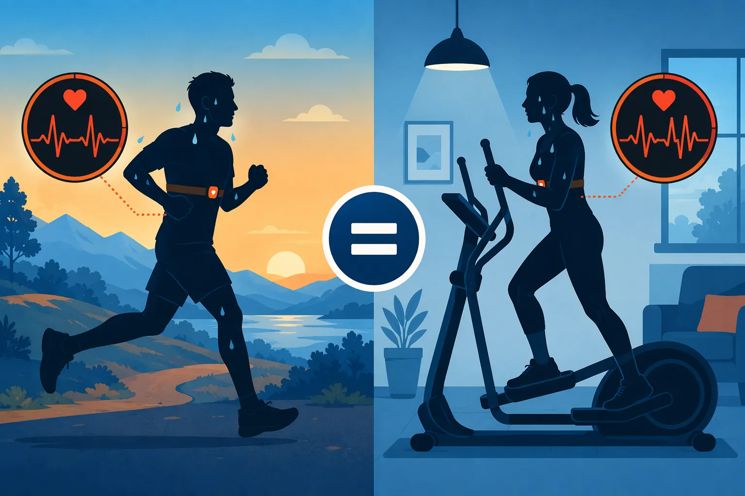 Illustration comparing running heart rate with equal or higher home elliptical intensity