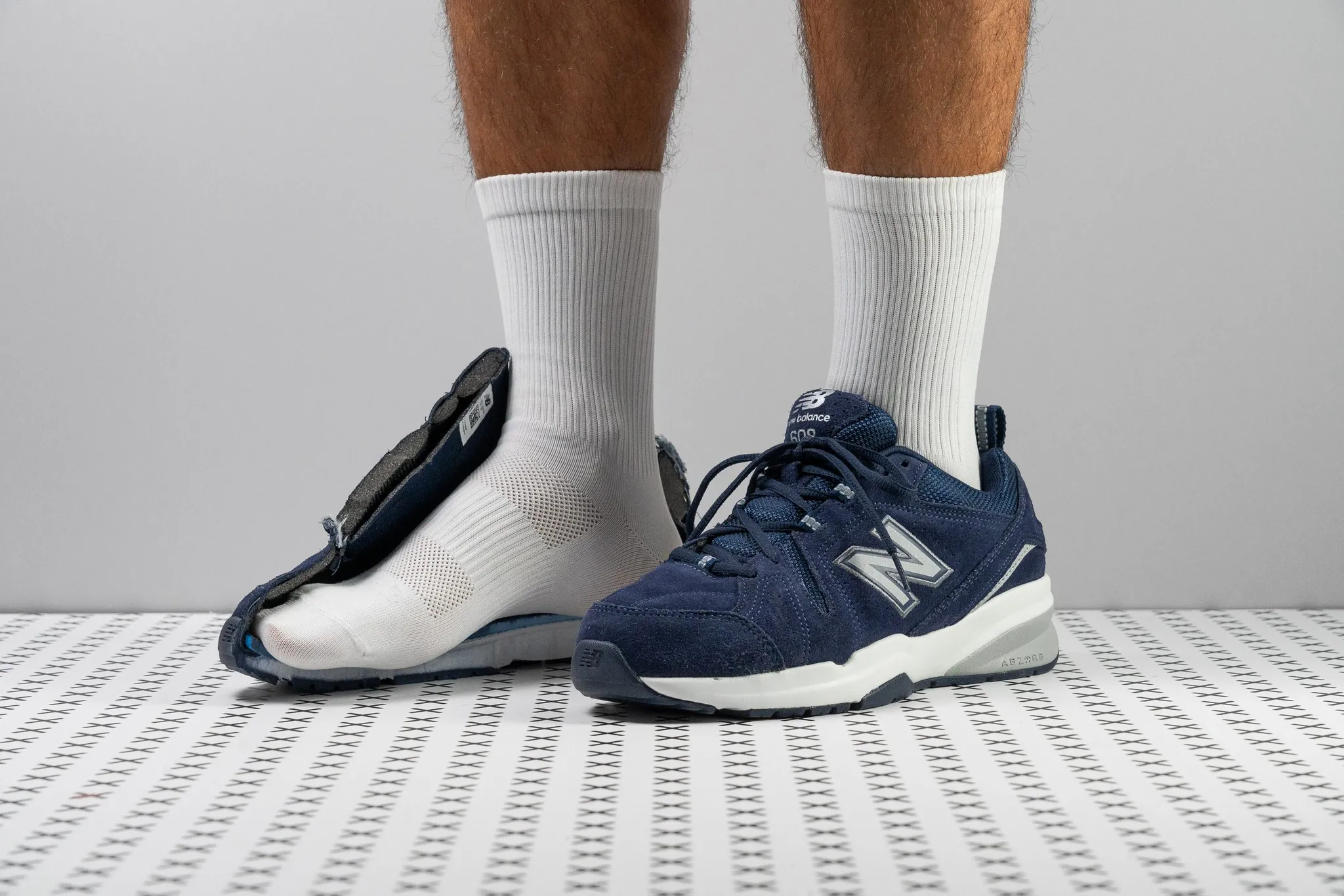 New Balance 608 v5 white and navy comfort trainer