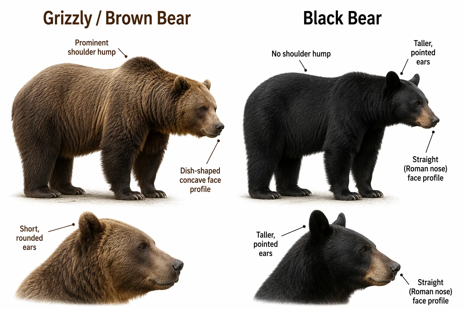 Comparison of grizzly and black bear identification features