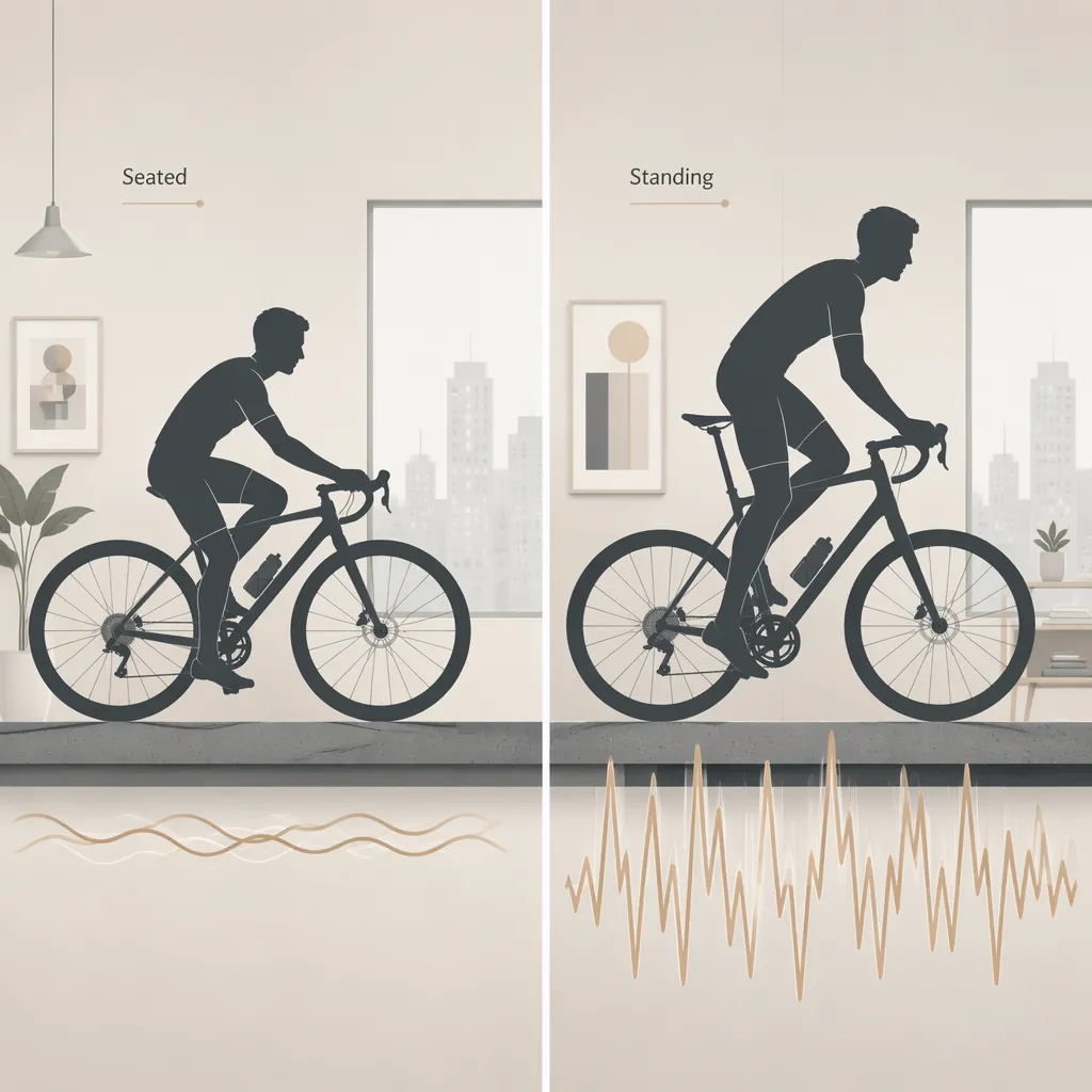 Comparison of seated cycling with small vibration waves and standing cycling with larger floor vibration waves