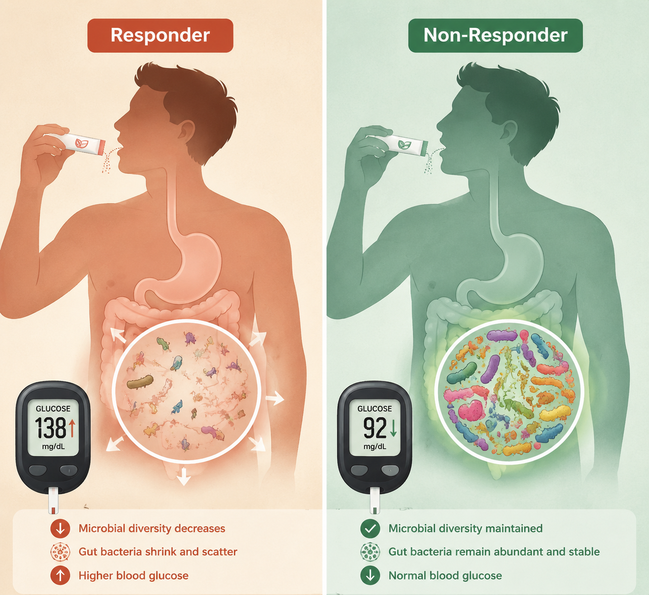 Comparison of responder and non-responder gut microbiome reactions to the same sweetener