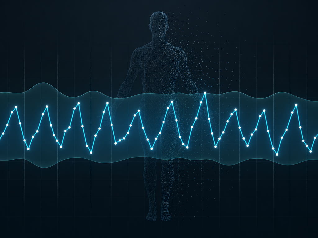 Line chart of HRV values across two weeks with a highlighted personal baseline band