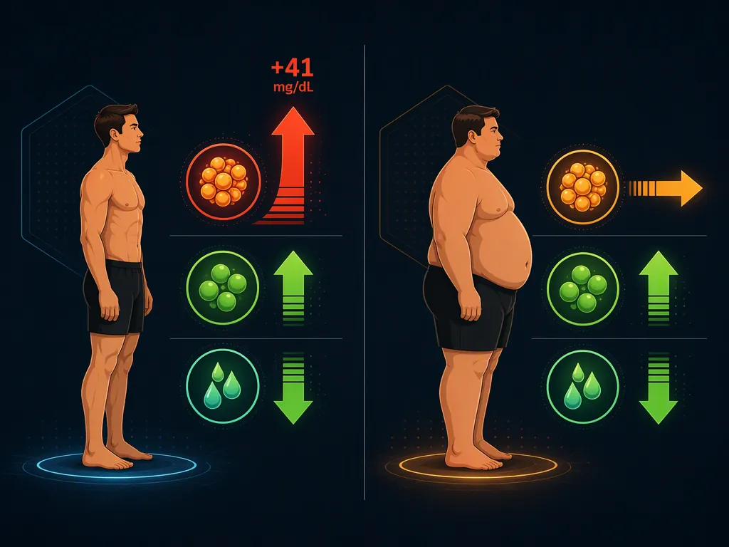 Comparison of a lean figure with a sharp LDL rise and an overweight figure with flatter LDL response on low-carb eating