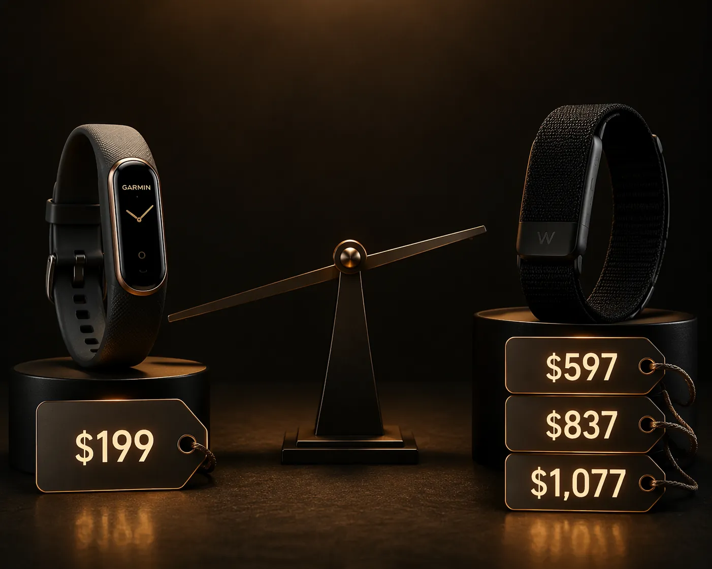 Garmin Cirqa one-time price compared with Whoop three-year subscription pricing
