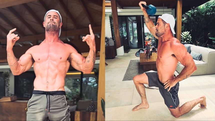 Chris Hemsworth training outdoors in Costa Rica during Extraction 3 preparation