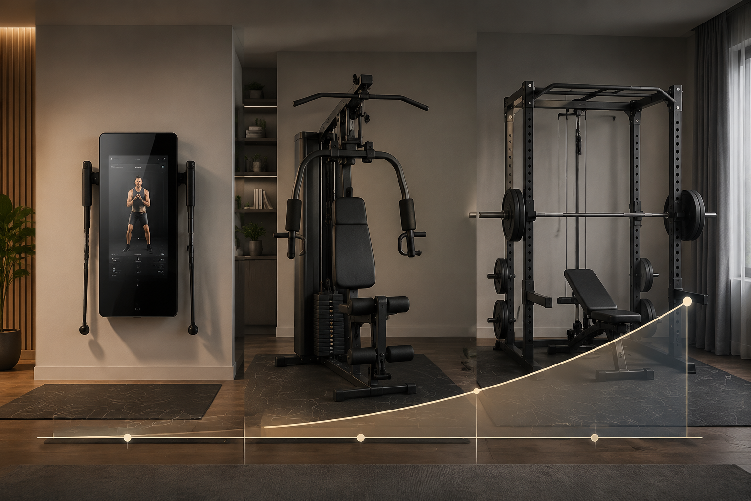 Three home workout equipment setups compared across a five-year cost timeline