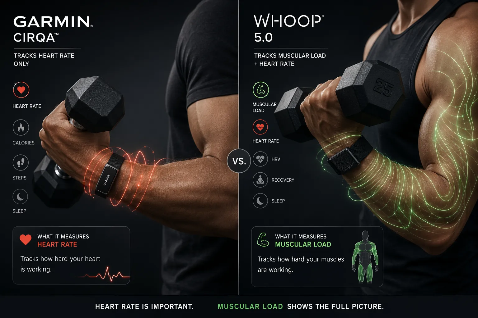 Comparison of Garmin Cirqa heart rate tracking and Whoop muscular load tracking during a home dumbbell workout