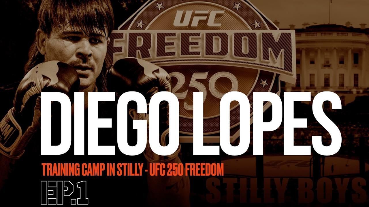 Diego Lopes training in a gym setting during his UFC Freedom 250 camp at Oklahoma State
