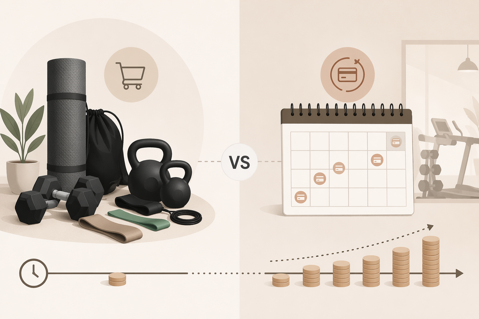 Comparison of upfront home fitness equipment costs and recurring gym membership payments
