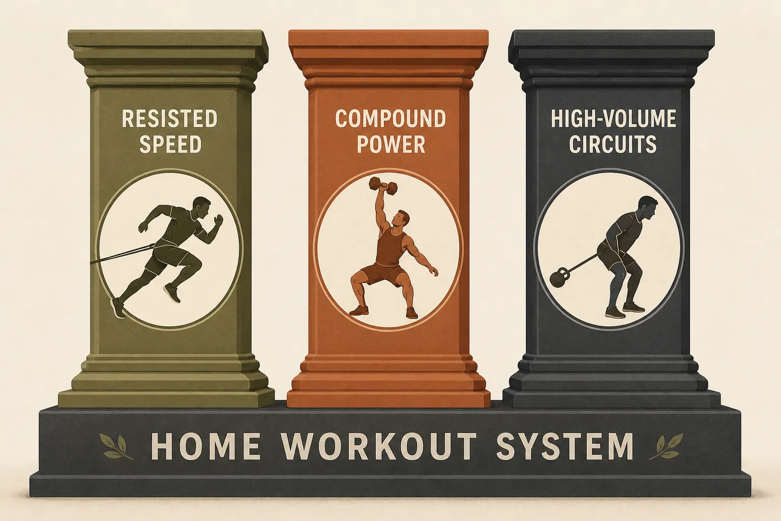 Three-pillar home workout framework for resisted speed, compound power, and high-volume circuits