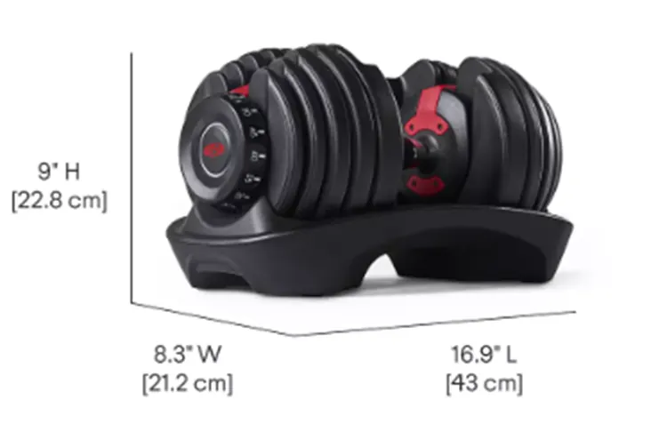 CPSC recall image of Bowflex SelectTech adjustable dumbbells on cradle stands