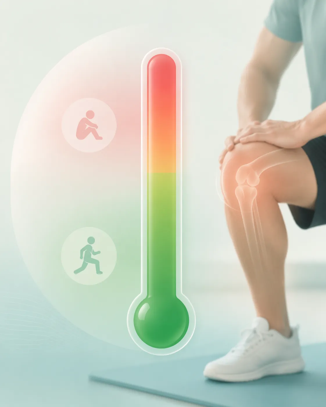 Abstract green-to-red gradient representing pain monitoring during rehabilitation