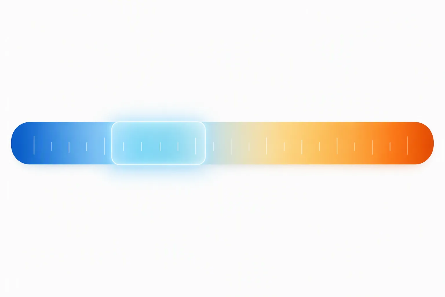 Minimal temperature scale fading from warm amber to cool blue with a softly glowing cool-not-cold zone
