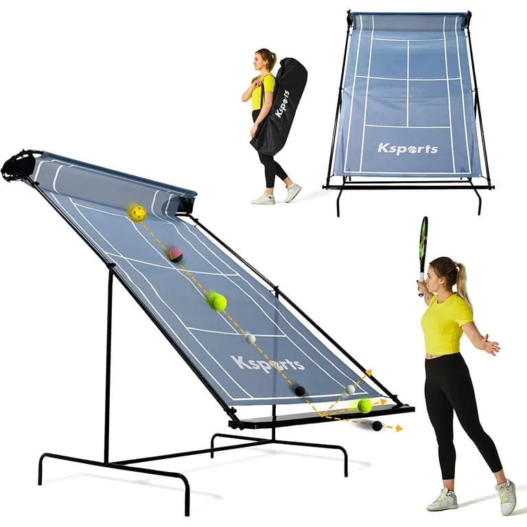 Freestanding blue tennis rebounder net for home practice