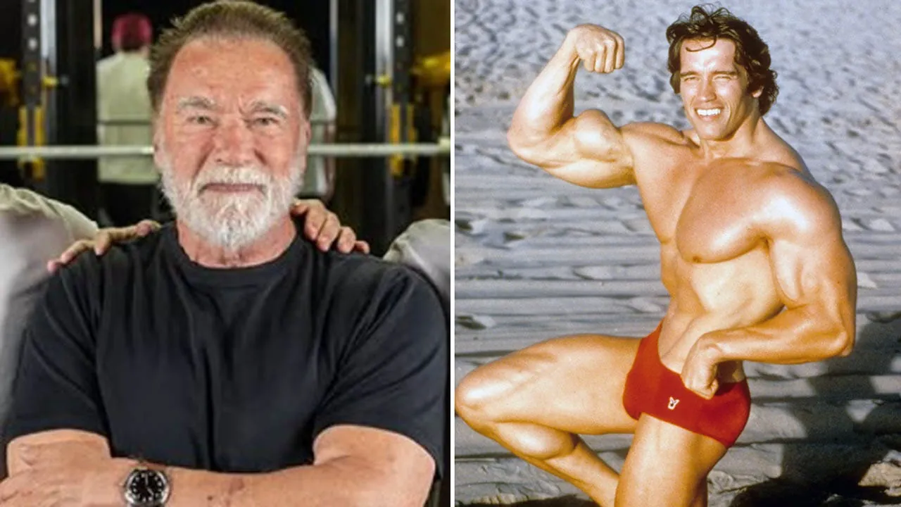 Arnold Schwarzenegger standing in a gym during a workout session