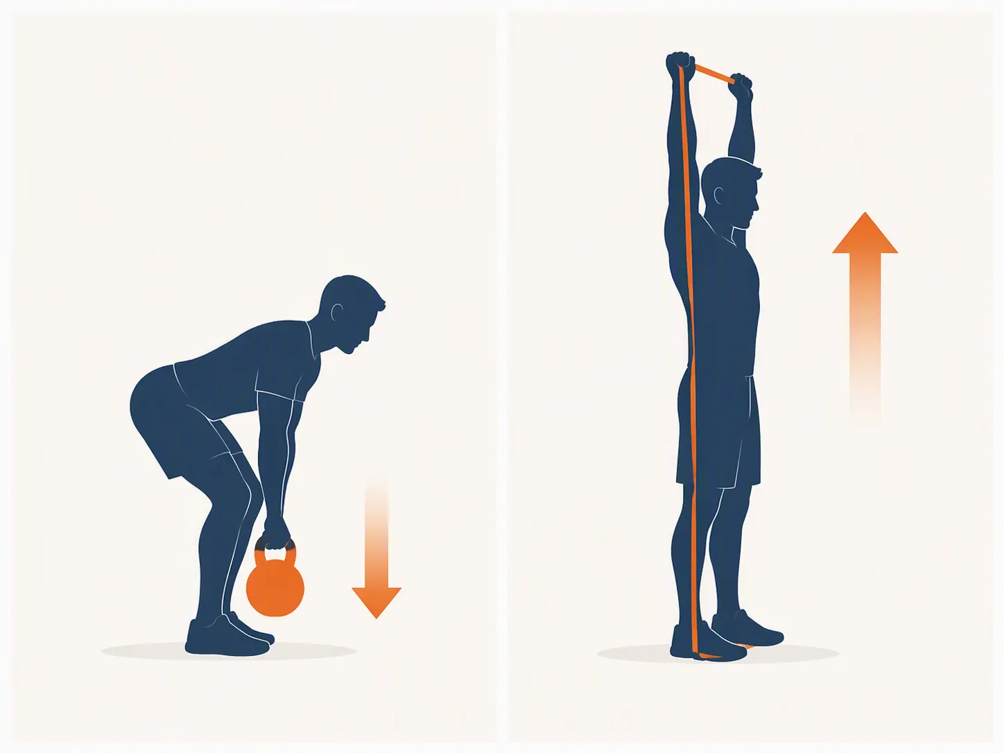 Illustration comparing kettlebell loading low in a movement and band tension high in a movement
