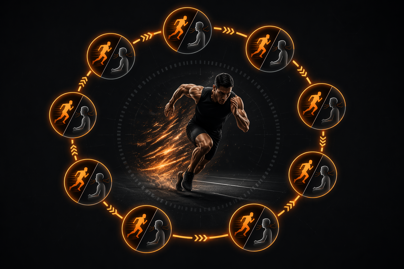 Ten-round interval protocol showing 10-second explosive sprints separated by recovery phases