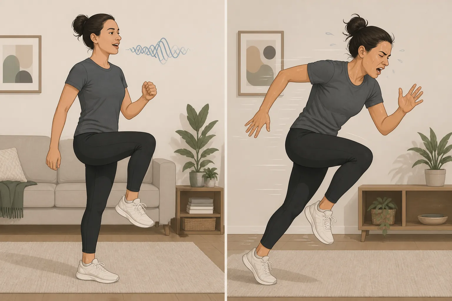 Illustration comparing moderate marching with vigorous home cardio intervals