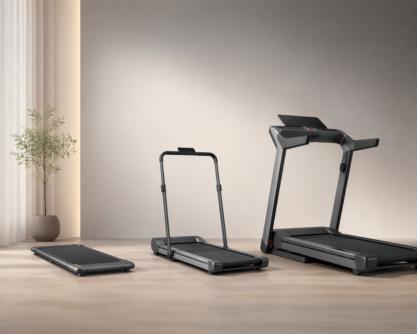 Three-tier spectrum from slim walking pad to 2-in-1 treadmill to full foldable treadmill
