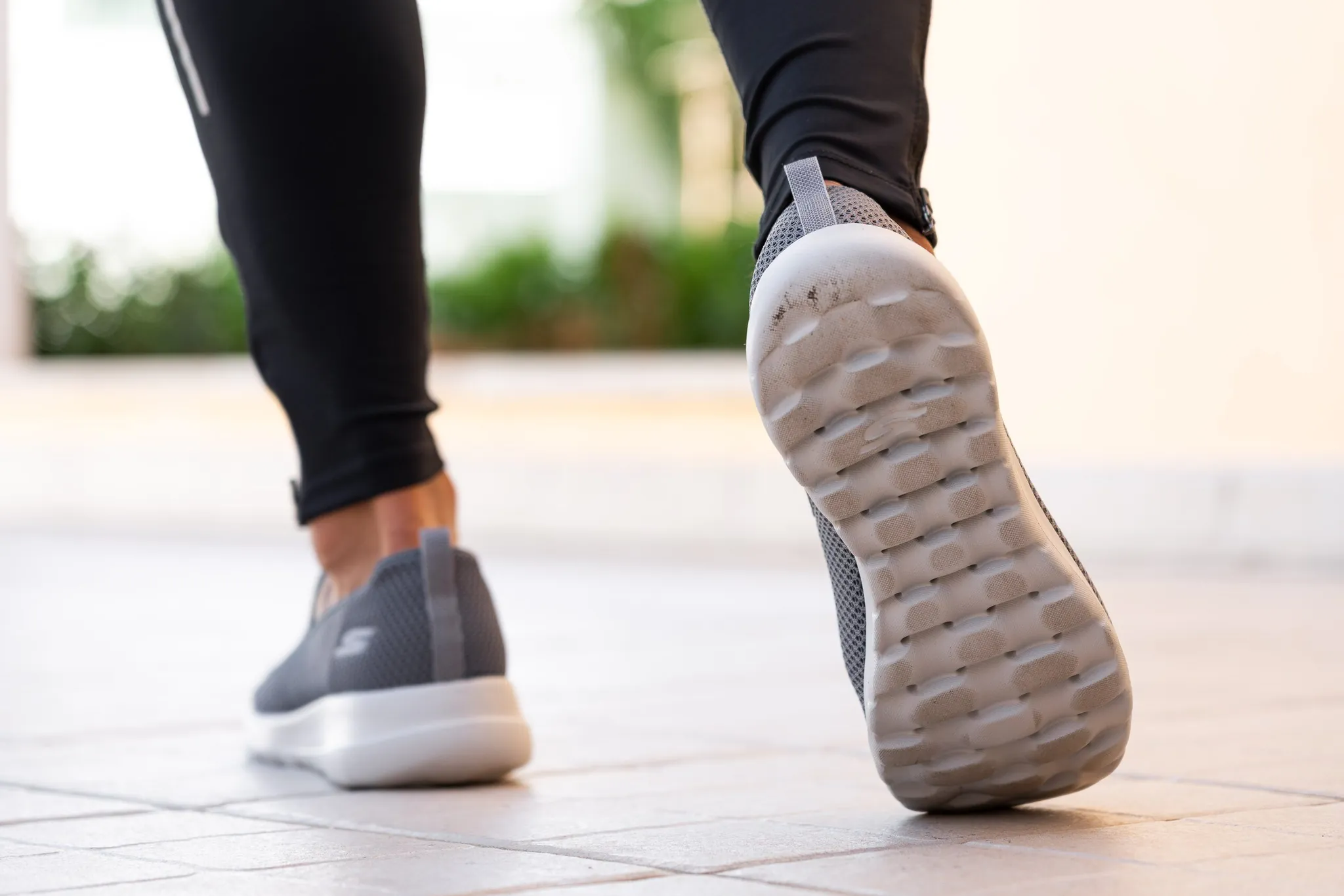 Close-up of Skechers Go Walk Joy exposed foam outsole with visible textured wear pattern