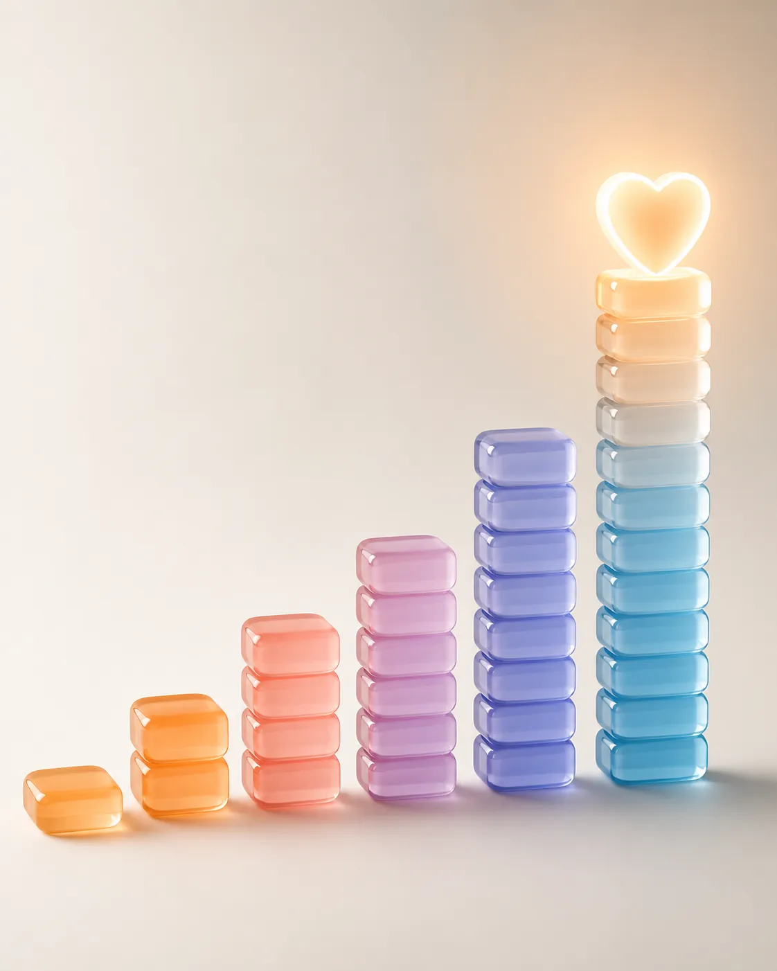 Abstract stacked blocks with a glowing heart showing short cardio bouts adding up