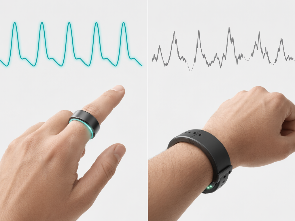 Comparison of smooth finger-based sensor waveform and disrupted wrist-based sensor waveform