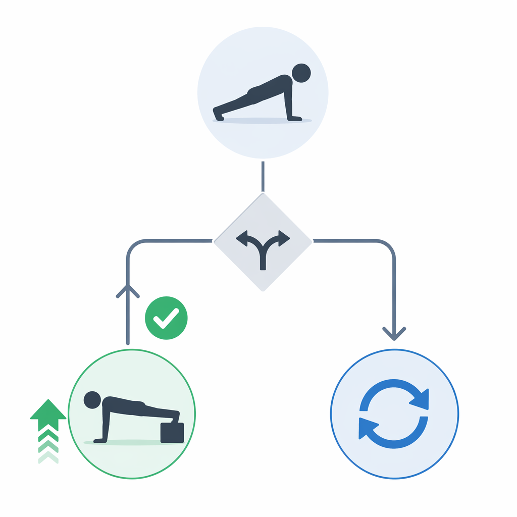 Decision gate showing when to level up or repeat the current phase